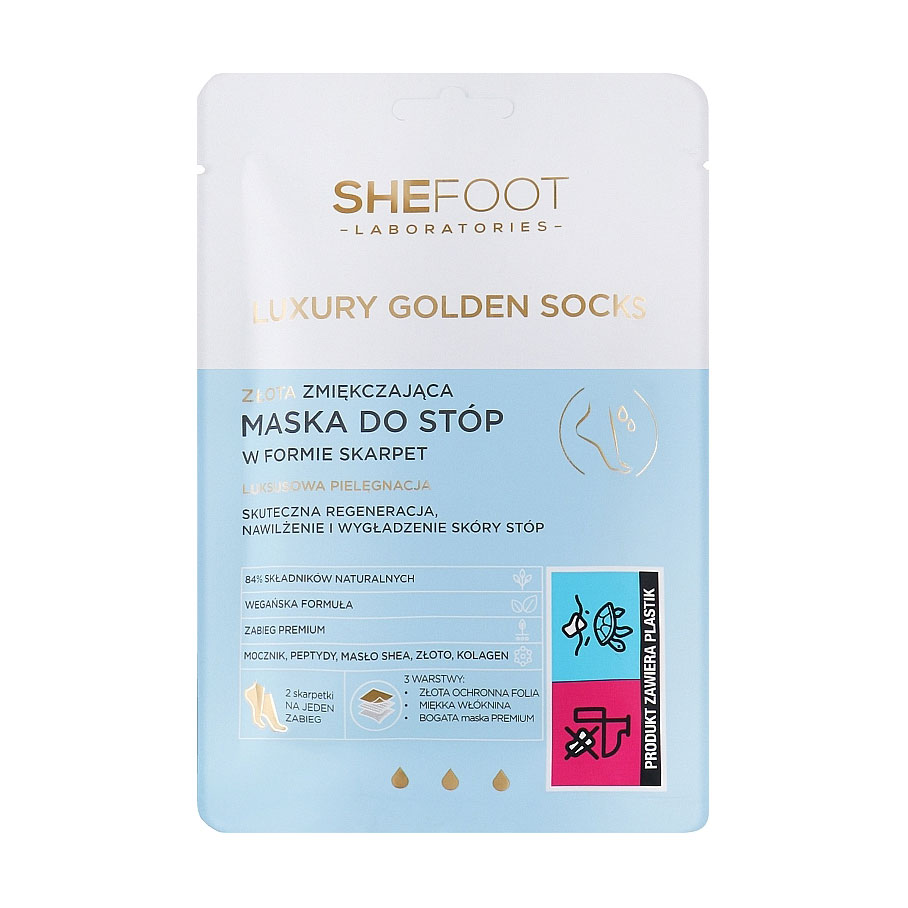 Уцінка! Пом'якшувальна маска для ніг SheFoot Luxury Golden Socks у формі шкарпеток, 1 пара
